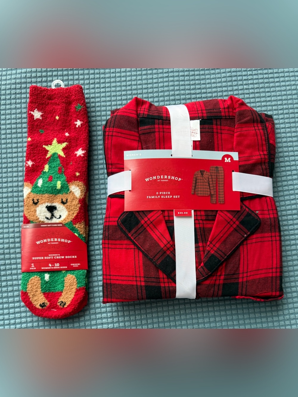 CHRISTMAS NEW with tags size women’s medium pajamas set with new comfy socks!